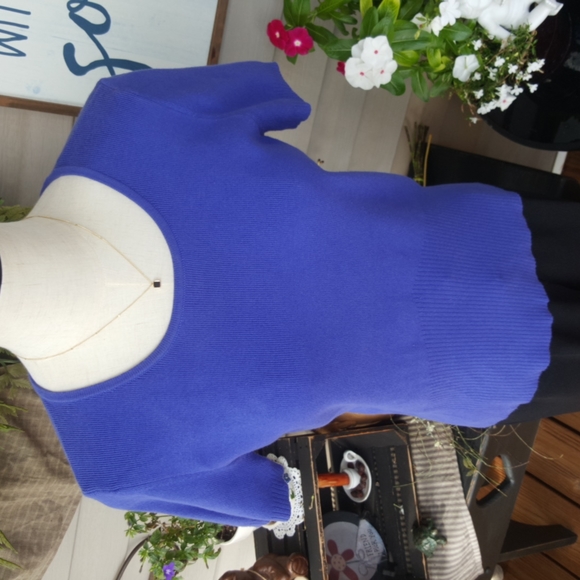 PETITE SOPHISTICATE ♡ Gorgeous 2pc Vintage Royal Blue Knit STRETCH Sweater Set S - Picture 4 of 14